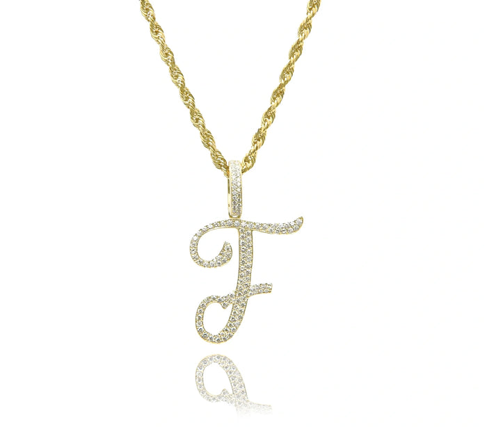 Gold Diamond Initial Pendant Letter F