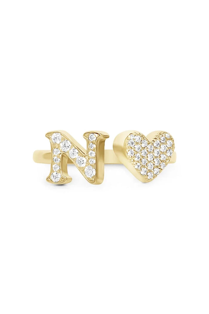 Gold Diamond Initial Ring Letter N