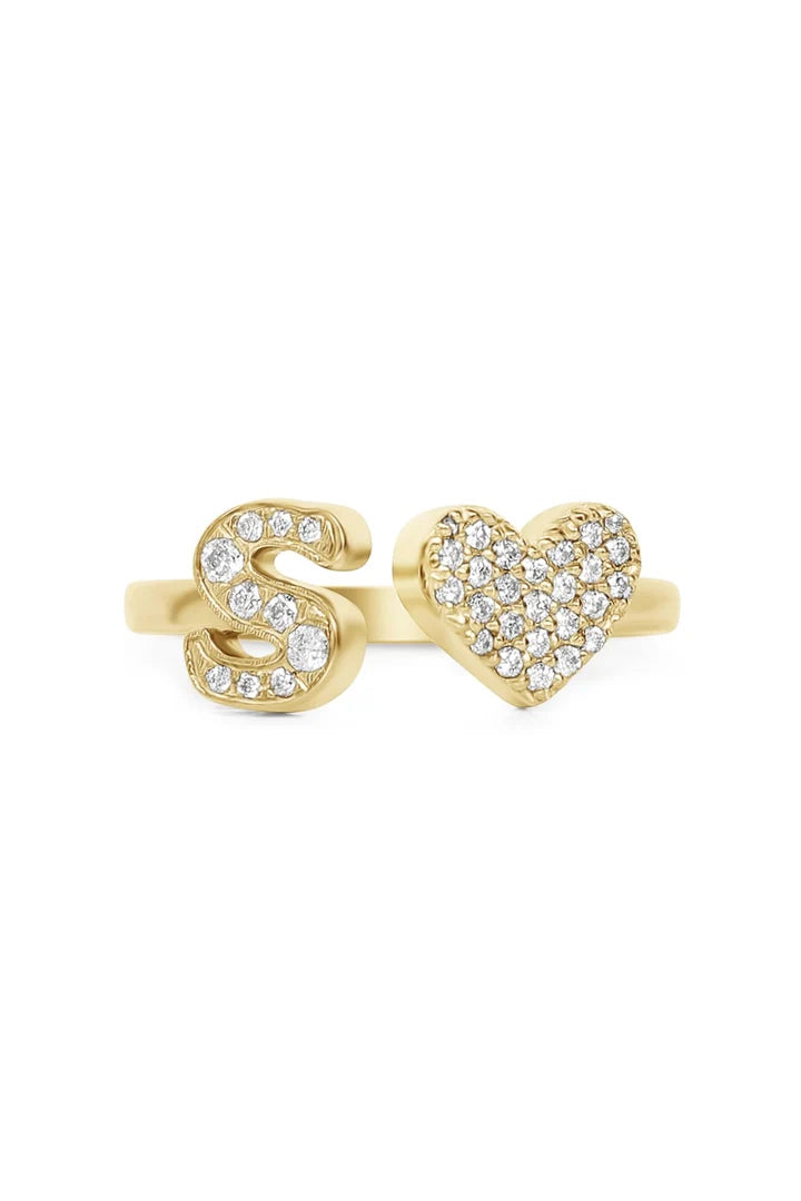 Gold Diamond Initial Ring Letter S