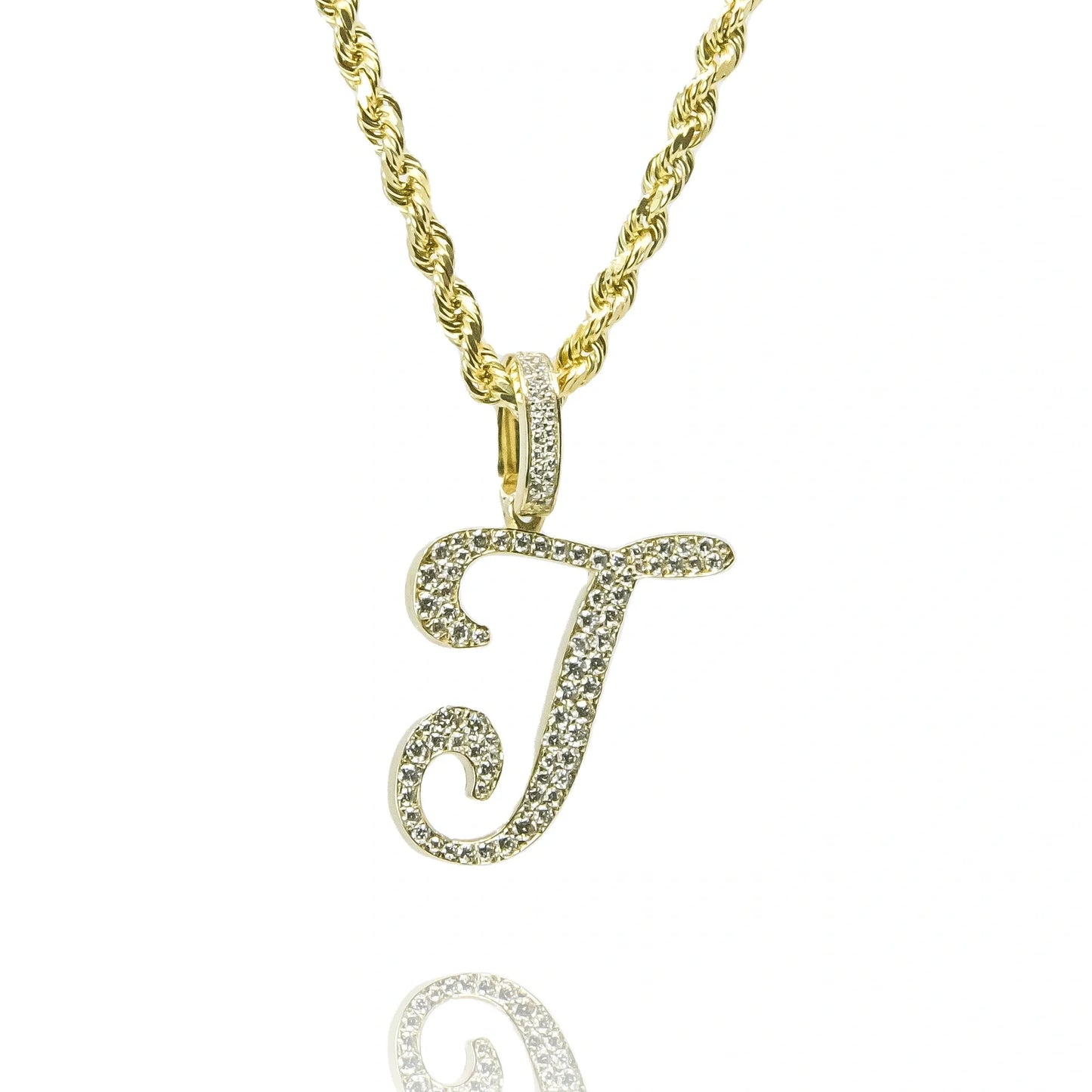 Gold Diamond Initial Pendant Letter T