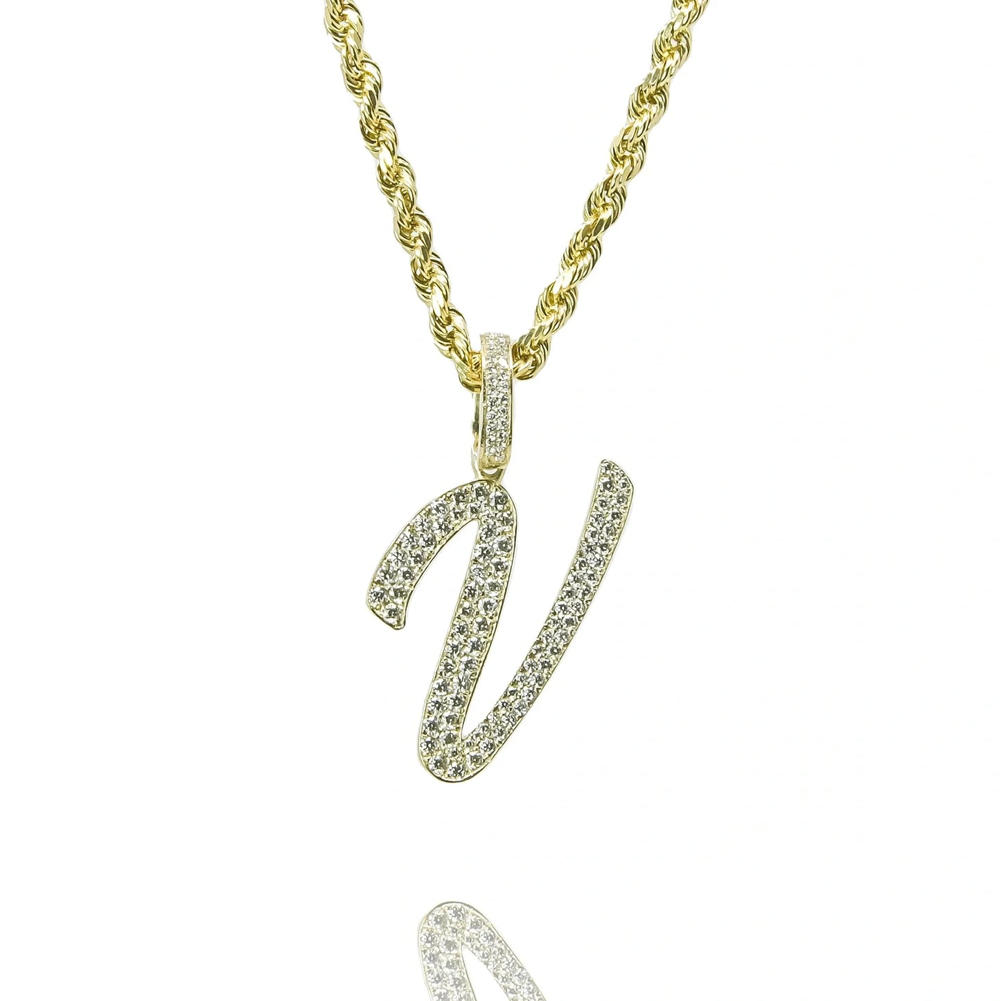 Gold Diamond Initial Pendant Letter V
