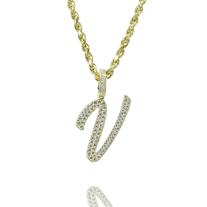 Gold Diamond Initial Pendant Letter V