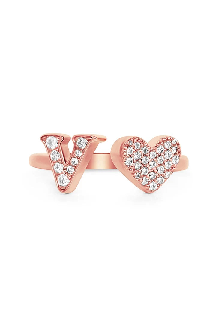 Gold Diamond Initial Ring Letter V