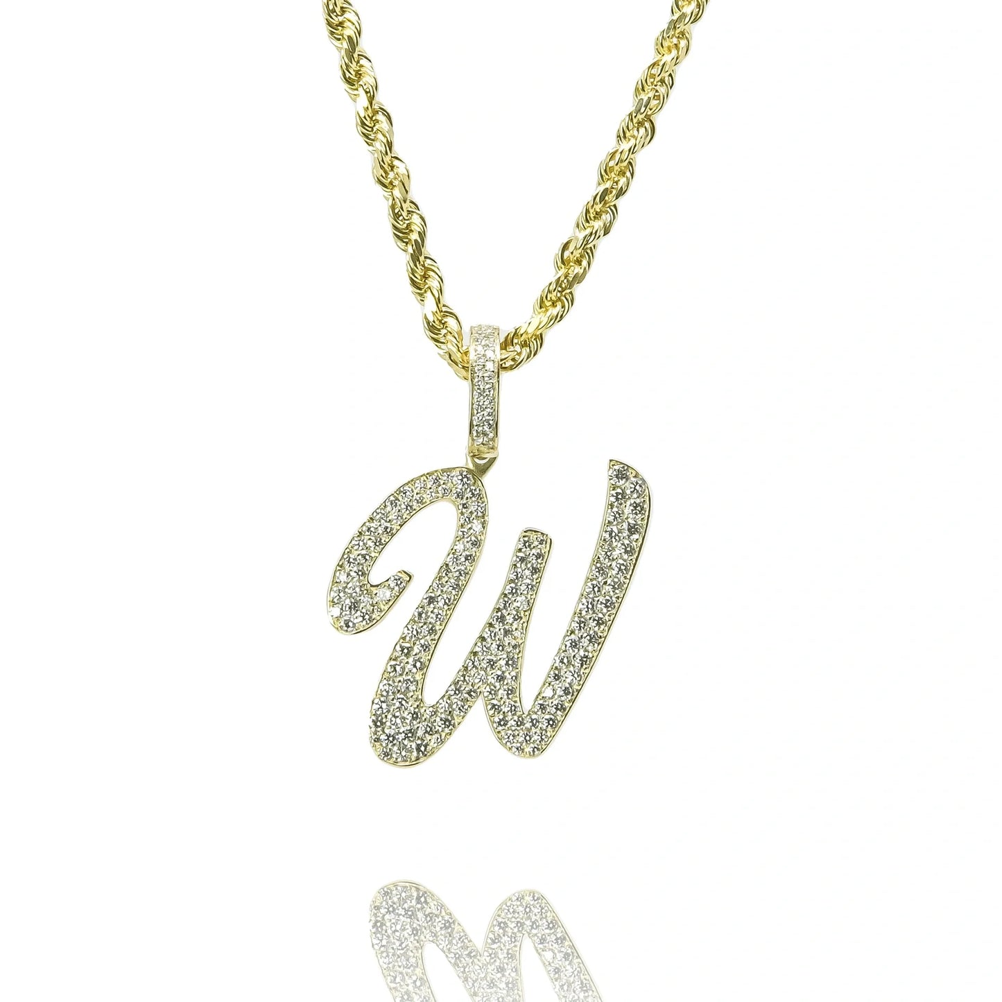 Gold Diamond Initial Pendant Letter W