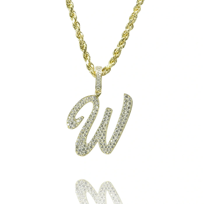 Gold Diamond Initial Pendant Letter W