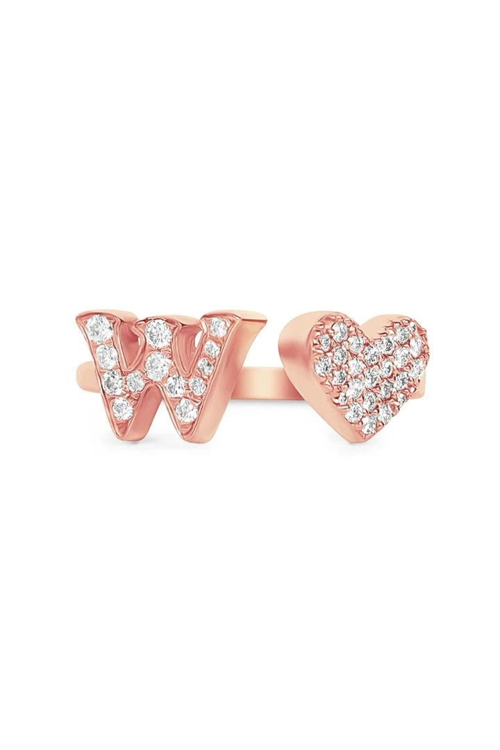Gold Diamond Initial Ring Letter W
