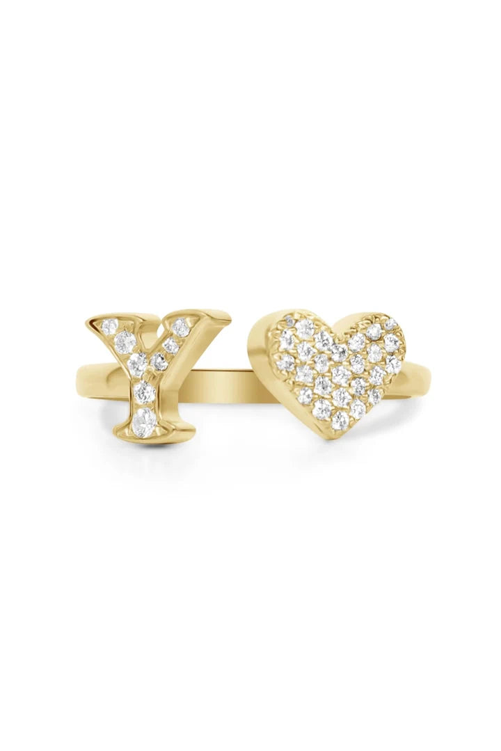 Gold Diamond Initial Ring Letter Y